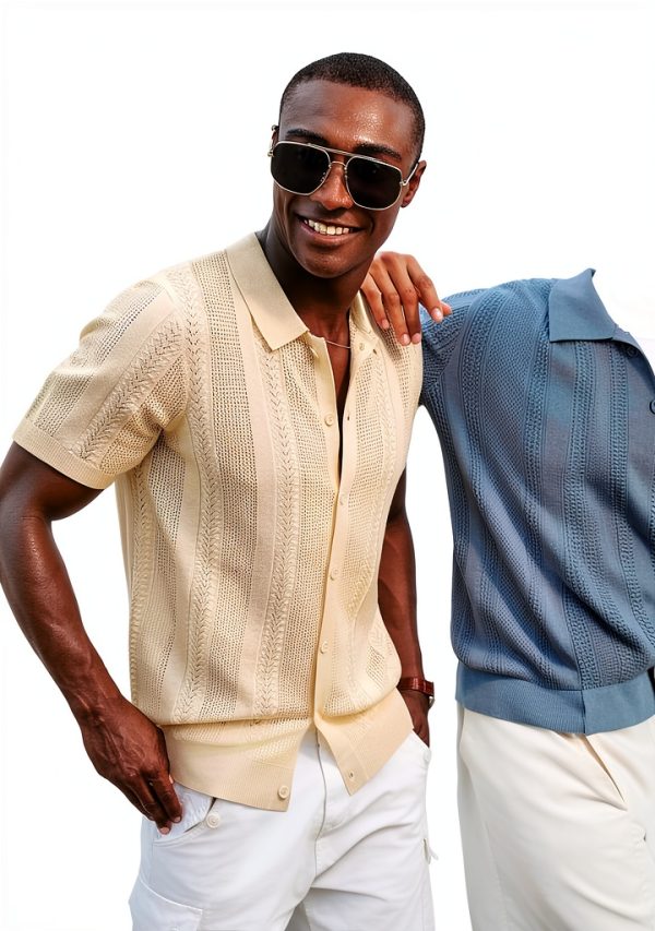 PJ Paul Jones Mens Knit Button Down Shirt Soft Stretch-1