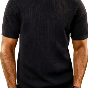 Mens Knit T-Shirt Breathable Textured Design Crew Neck-0