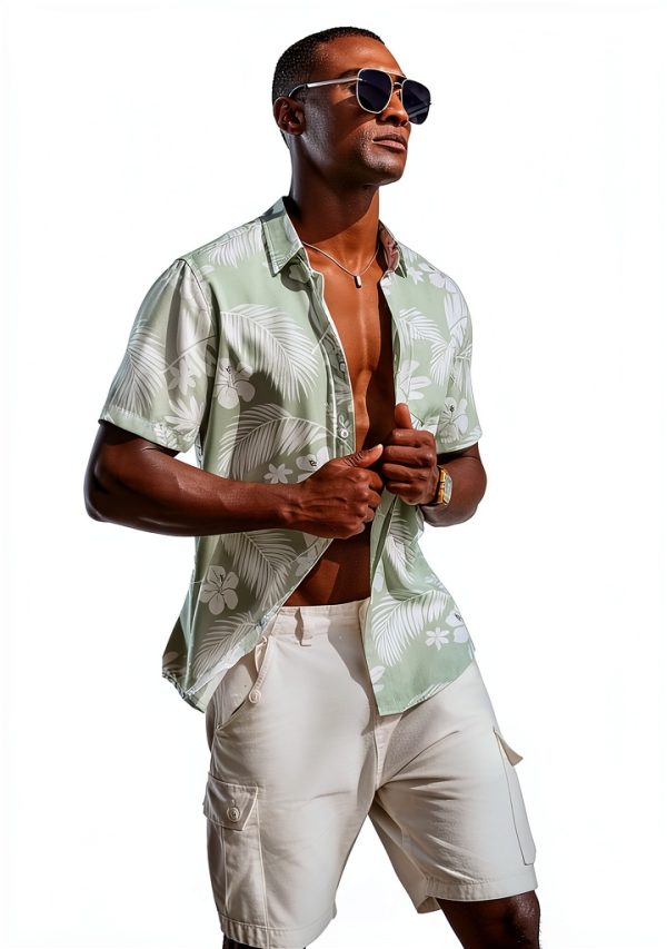 Mens Hawaiian Shirt Polyester Tropical Print Short Sleeve-1