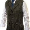 Men's Tweed Vest Retro Design Slim Fit Army Green Coffee-2