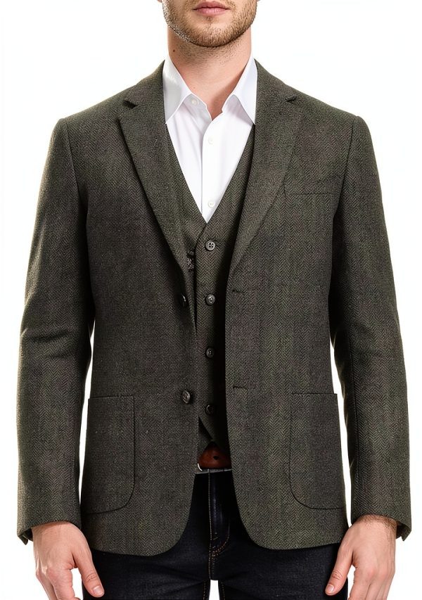 PJ PAUL JONES Tweed Blazer Mens Herringbone Design-2