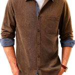 Mens Corduroy Button Down Shirt Soft Wrinkle Resistant-0