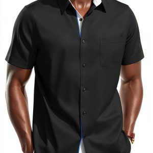 Mens Silk Button Down Shirt Premium Fabric Easy Care-0