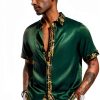 Mens Satin Silk Hawaiian Shirt Lightweight Summer Casual-1
