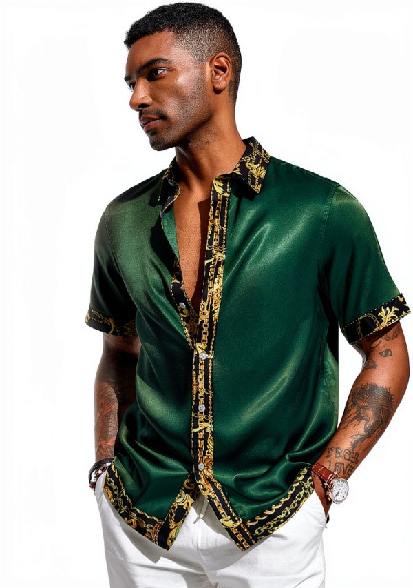 Mens Satin Silk Hawaiian Shirt Lightweight Summer Casual-1