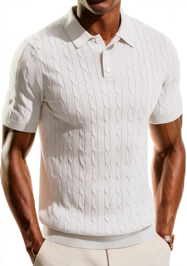 PJ PAUL JONES Mens Textured Knit Polo Shirts Lyocell Fabric-0