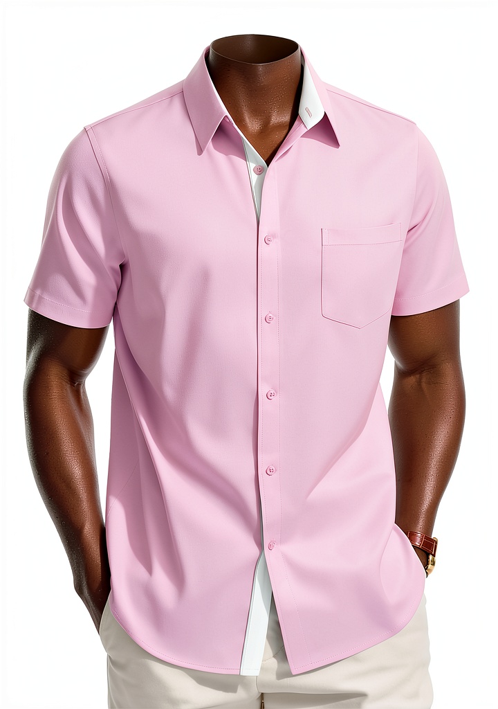 Men's silk-like button-down shirt in various colors displayed on a hanger