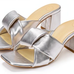 PAUL GREEN Womens Slide Sandals Leather Lined Aluminium-0