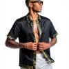 Mens Satin Silk Hawaiian Shirt Black White Navy Green-1