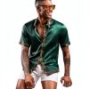 Mens Satin Silk Hawaiian Shirt Lightweight Summer Casual-3