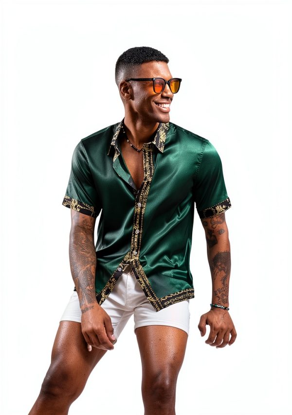 Mens Satin Silk Hawaiian Shirt Lightweight Summer Casual-3