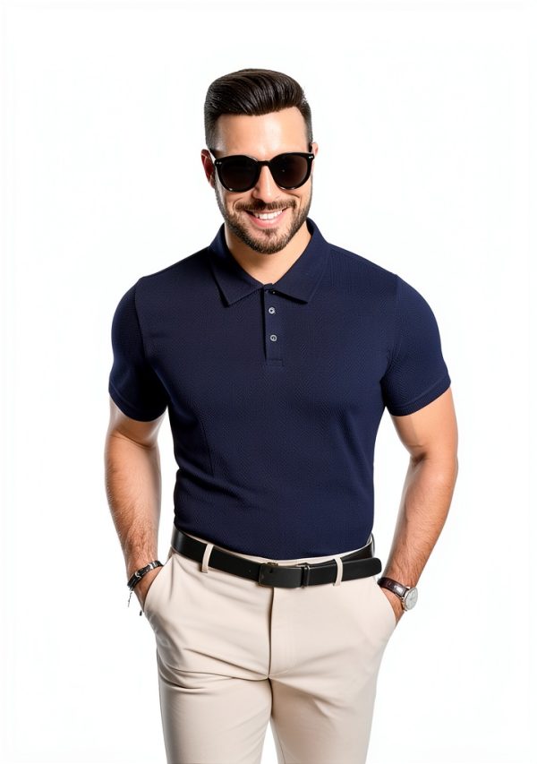 Mens Textured Polo Shirt Soft Fabric Classic Design Multiple-4