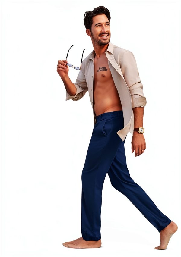 Mens Linen Pants Soft Breathable Casual Wear Army Green-4