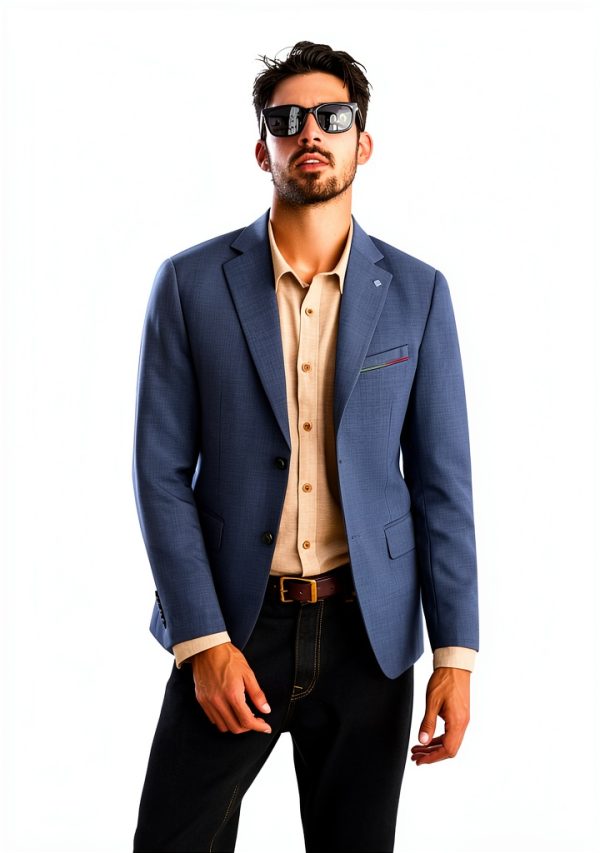 Mens Navy Blue Blazer Lightweight Fabric Removable Brooch-2