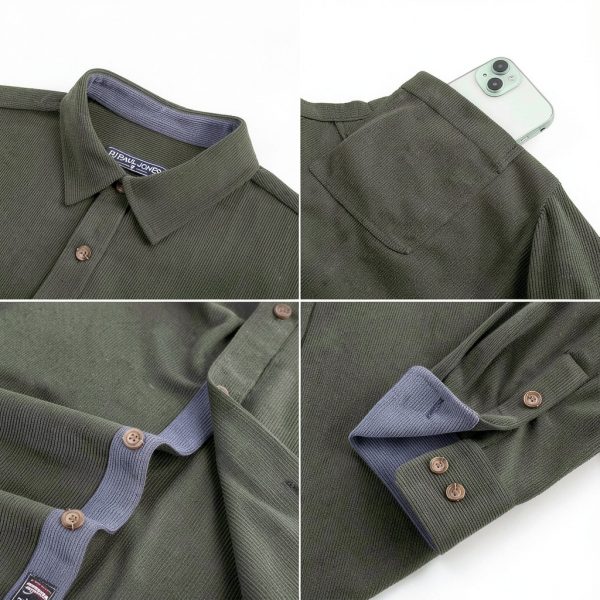 Mens Corduroy Button Down Shirt Soft Wrinkle Resistant Long-5