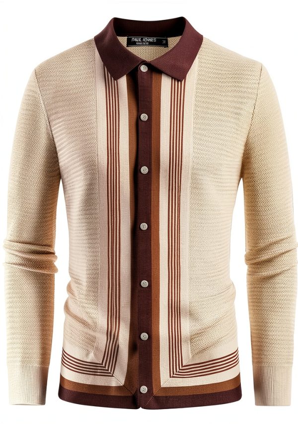 Men Cardigan Sweater Soft Stretch Contrast Color Button-2