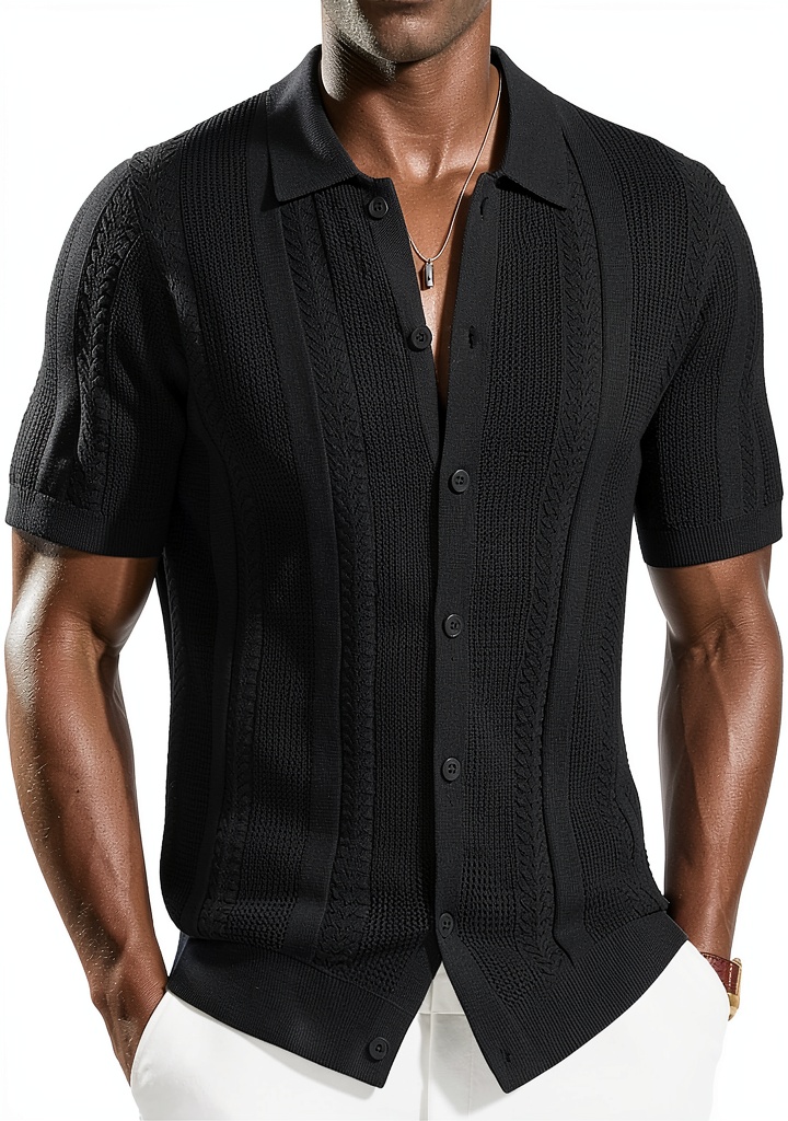 PJ PAUL JONES men's knit shirt in beige color showing textured design