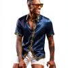 Mens Satin Silk Hawaiian Shirt Short Sleeve Button Down-2