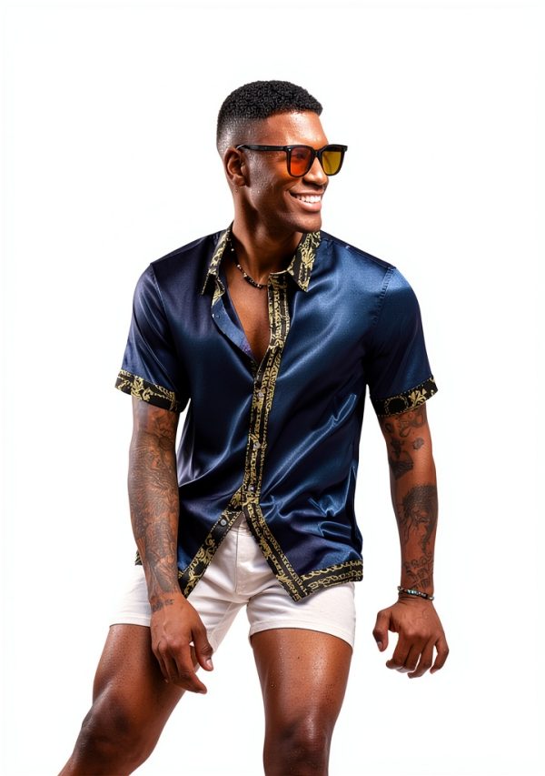 Mens Satin Silk Hawaiian Shirt Short Sleeve Button Down-2