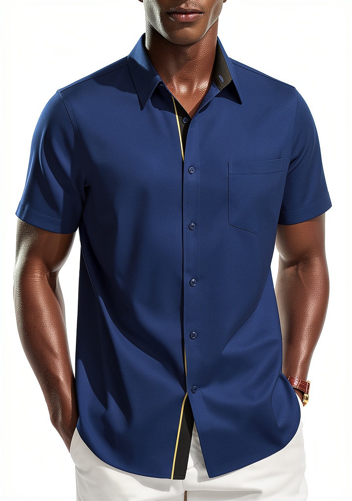 Men wearing the silk-like button-down shirt in a professional setting