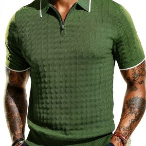 PJ Paul Jones Mens Knit Polo Shirt Quarter Zip Comfortable-0