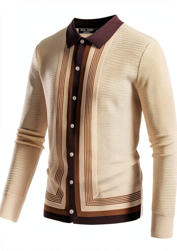 Men Cardigan Sweater Soft Stretch Contrast Color Button-3