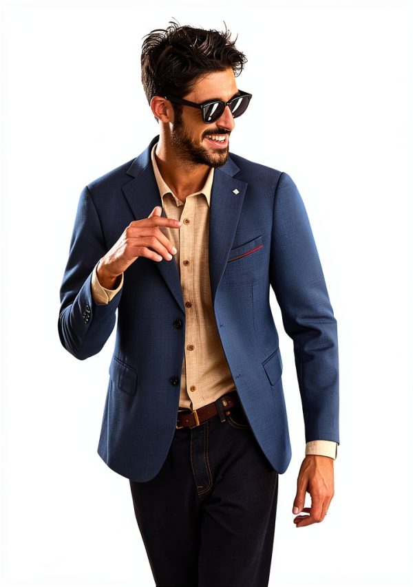 Mens Navy Blue Blazer Lightweight Fabric Removable Brooch-3