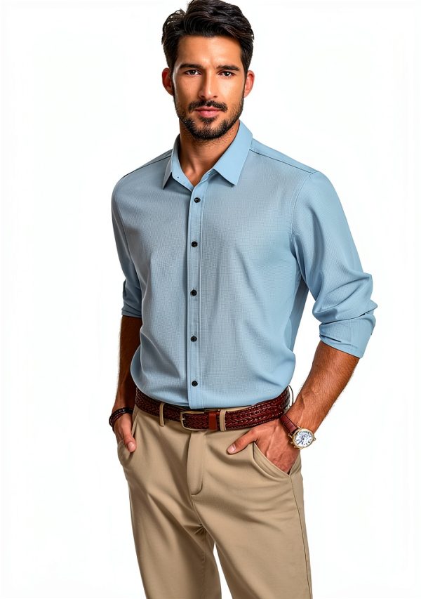 Mens Button Down Shirt Wrinkle Free Stretch Long Sleeve-5