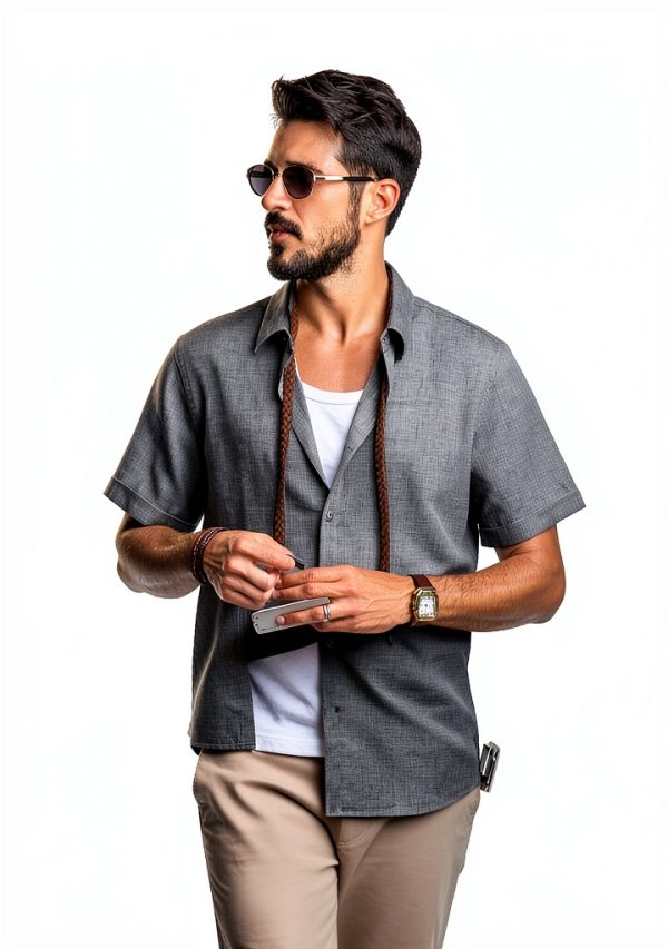 Mens Button Down Shirt Premium Fabric Classic Collar Design-3