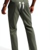 Mens Linen Pants Breathable Casual Elastic Waistband Army-1