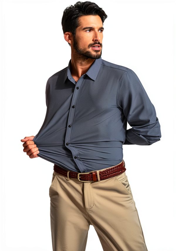 Mens Button Down Shirt Wrinkle Free Stretch Long Sleeve-6