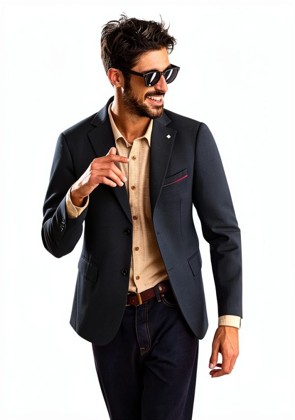 Mens Blazer Lightweight Fabric Removable Brooch Olive Green-3
