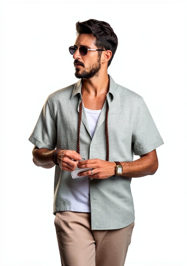 Mens Button Down Shirt Premium Fabric Classic Collar Design-3