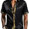 Mens Satin Silk Hawaiian Shirt Black White Navy Green-0