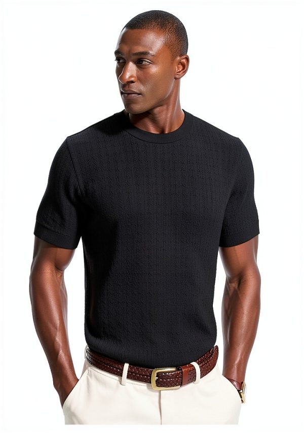 PJ PAUL JONES Mens Textured Knit Shirt Hollow Out Design-3