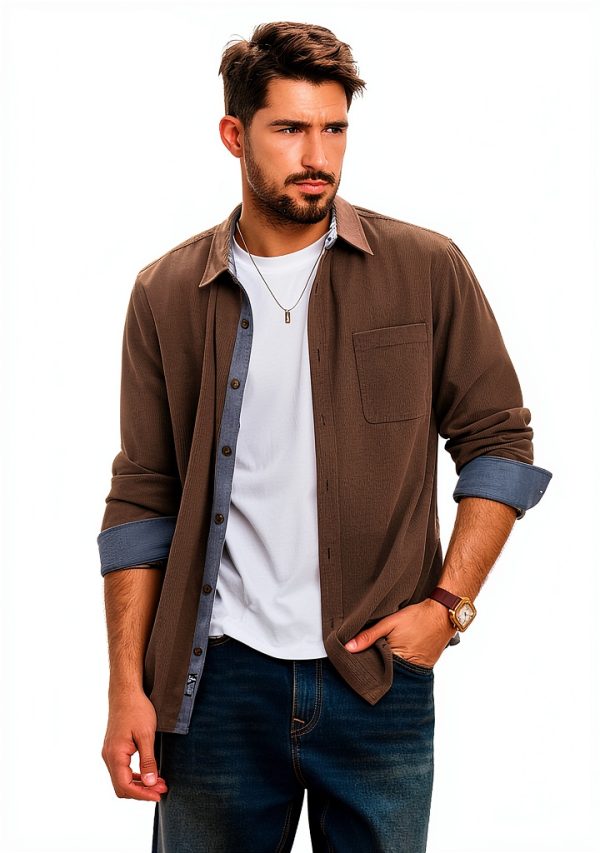 Mens Corduroy Button Down Shirt Soft Wrinkle Resistant-1
