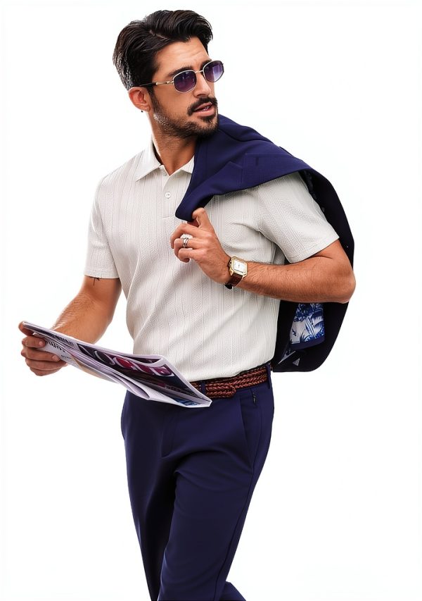 Men's Polo Shirt Soft Pique Knit Classic Collar Versatile-4