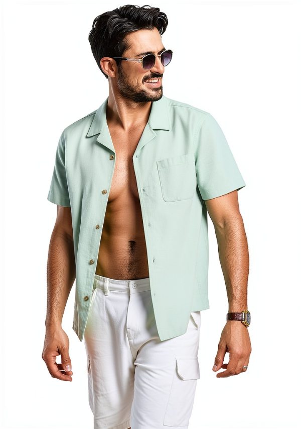 Mens Linen Cotton Cuban Shirt Casual Short Sleeve Button-3