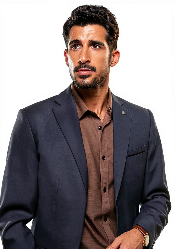 Mens Navy Blue Blazer Lightweight Fabric Removable Brooch-1