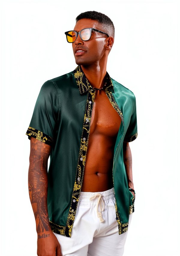 Mens Satin Silk Hawaiian Shirt Lightweight Summer Casual-2