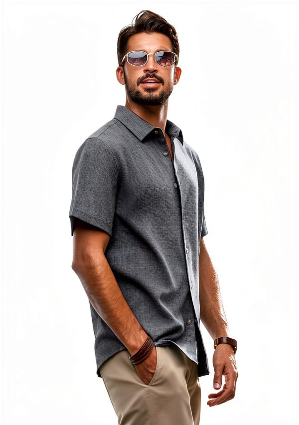 Mens Button Down Shirt Premium Fabric Classic Collar Design-2