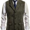 Men's Tweed Vest Retro Design Slim Fit Army Green Coffee-0