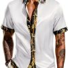 Mens Satin Silk Shirt Hawaiian Summer Printed Short Sleeve-0