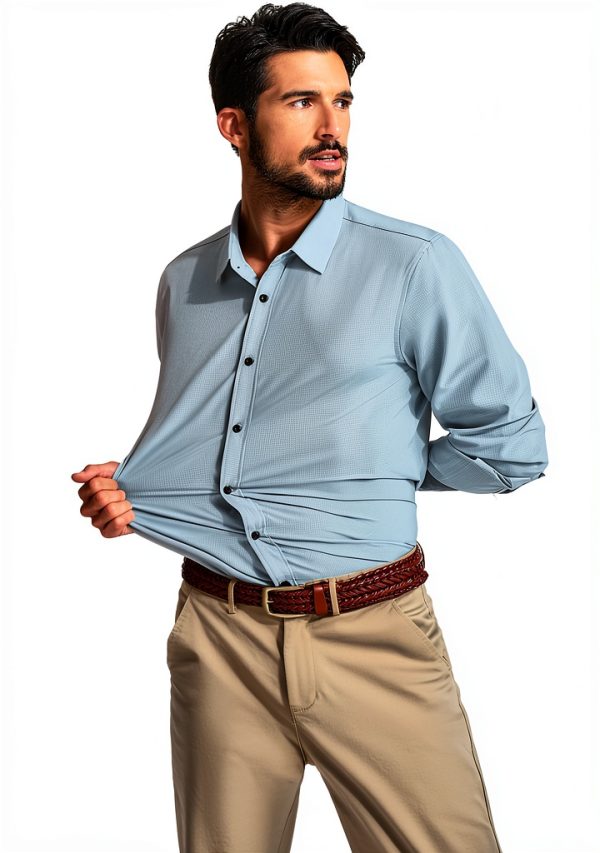 Mens Button Down Shirt Wrinkle Free Stretch Long Sleeve-7