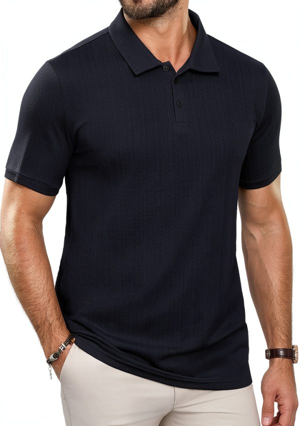 Mens Textured Polo Shirt Soft Fabric Classic Design Multiple-0