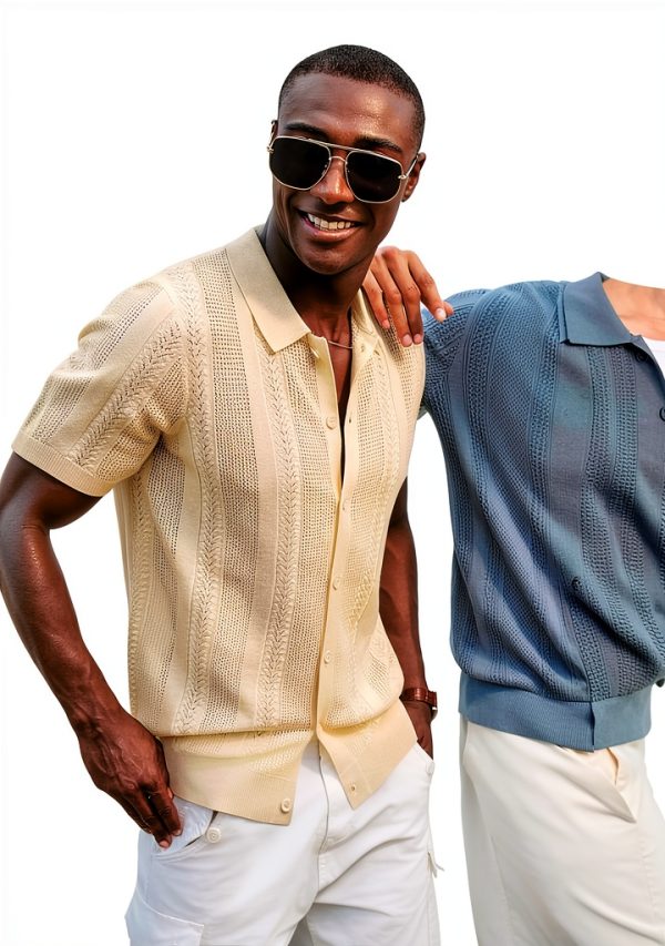 PJ PAUL JONES Mens Knit Button Down Shirt Soft Stretch-1