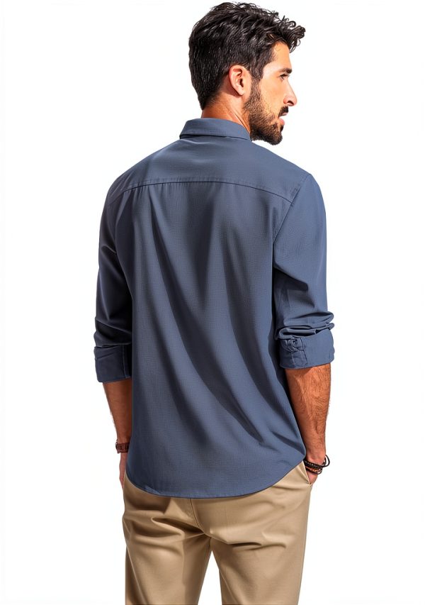 Mens Button Down Shirt Wrinkle Free Stretch Long Sleeve-7