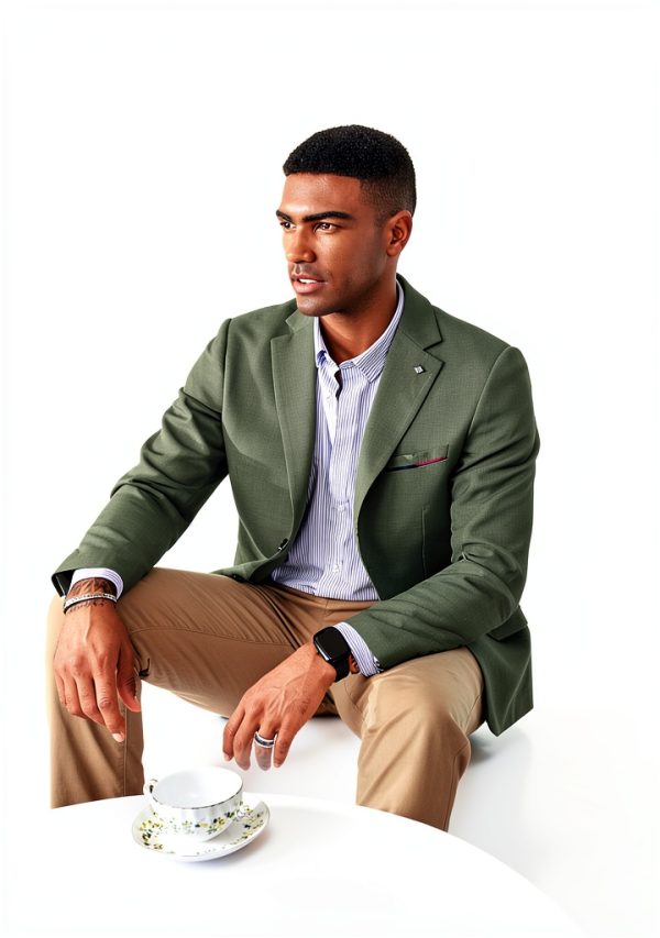 Mens Blazer Lightweight Fabric Removable Brooch Black Olive-5