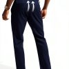 Mens Linen Pants Breathable Casual Elastic Waistband-1
