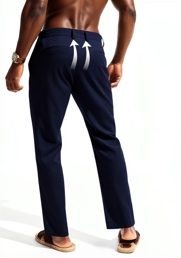 Mens Linen Pants Breathable Casual Elastic Waistband-1